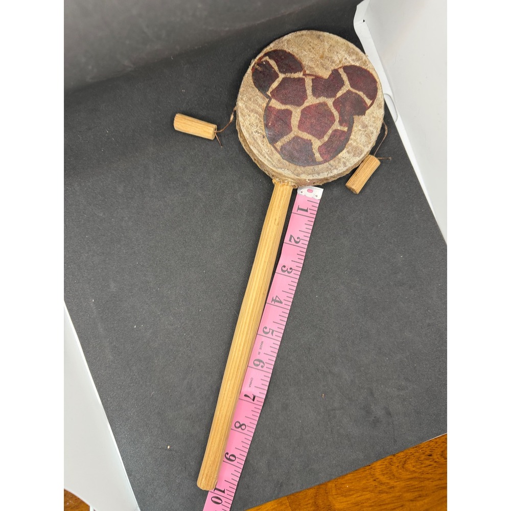 Disney Animal Kingdom Hand Drum Mickey Mouse Giraffe Print Brown‎ Wood Good 10in
